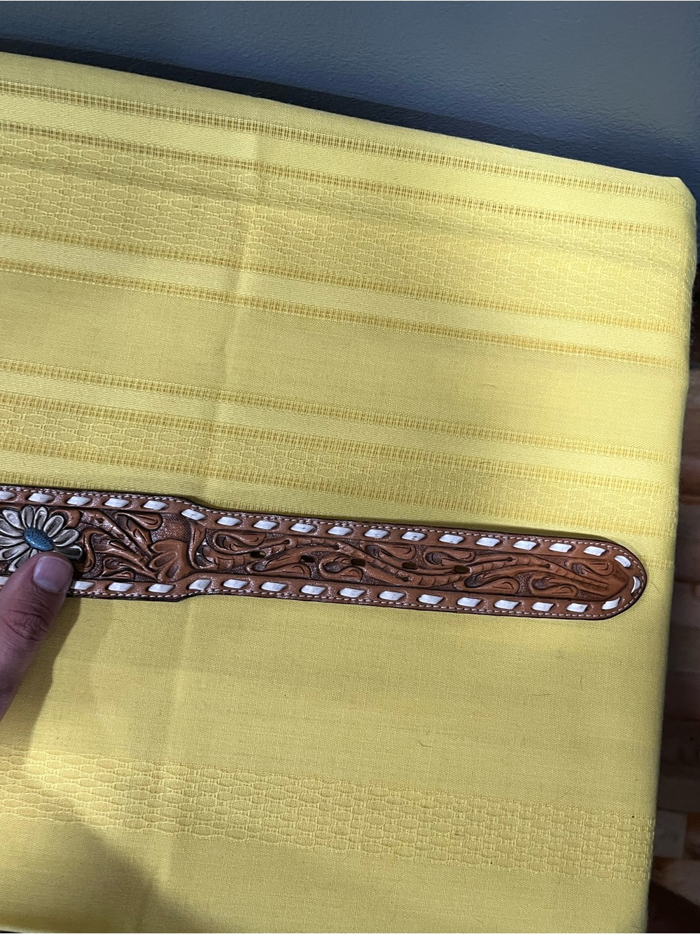 Vintage 1980s NOCONA Kona Kut Leather Western Belt Size 44 & Trophy Belt Buckle - Picture 6 of 12